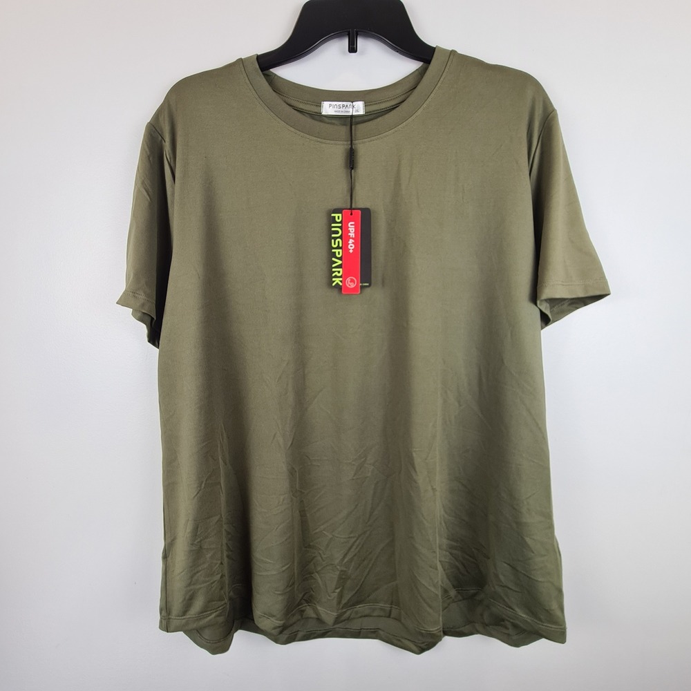 Pinspark Womens 2XL Olive Green UPF 40+ Short Sleeve Athletic T-Shirt Outdoors